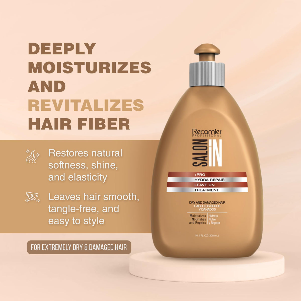 Salon In by Recamier | Hydra Repair Kit - Shampoo, Conditioner (33.8 fl oz Each) & Leave-In (10.1 fl oz) | Dry And Damaged Hair