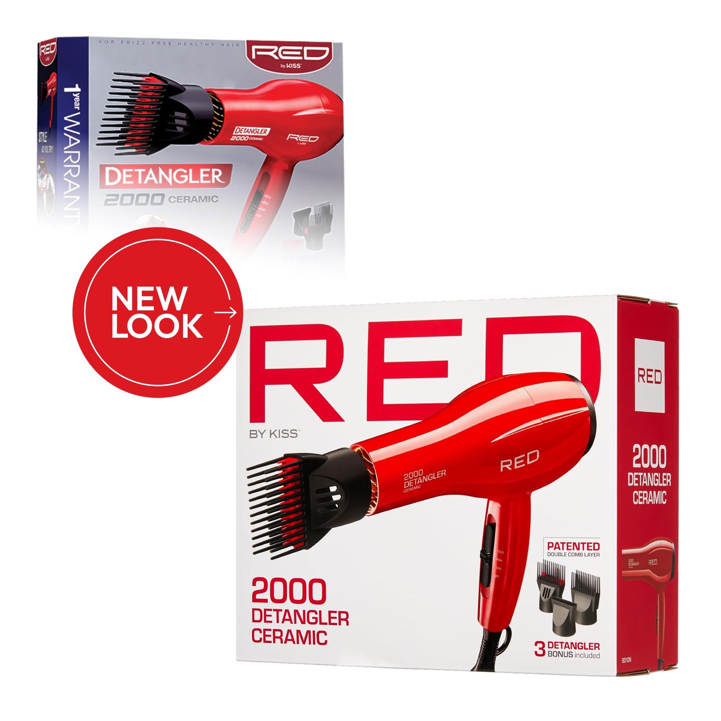 Red by Kiss 2000 Ceramic Hair Dryer, Professional Salon Blow Dryer 3 Attachments Included, 2 Detangler Piks, 1 Air Concentrator, Lightweight Beauty & Personal Care Red by Kiss