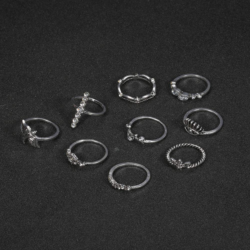 Exaggerated bird bee crown with diamonds branches and diamonds devil's eye ring nine-piece joint ring Beauty & Personal Care Angelastore Women Rings