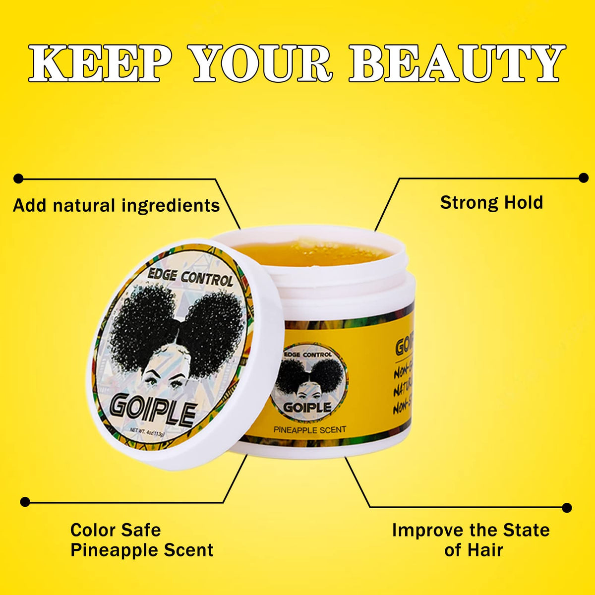 Edge Control Wax for Women Strong Hold Non-greasy, 4 OZ Edge Wax Styling Gel for Black Women Hair No Flaking, White Residue, Shine and Smooth, Long Beauty & Personal Care Goiple