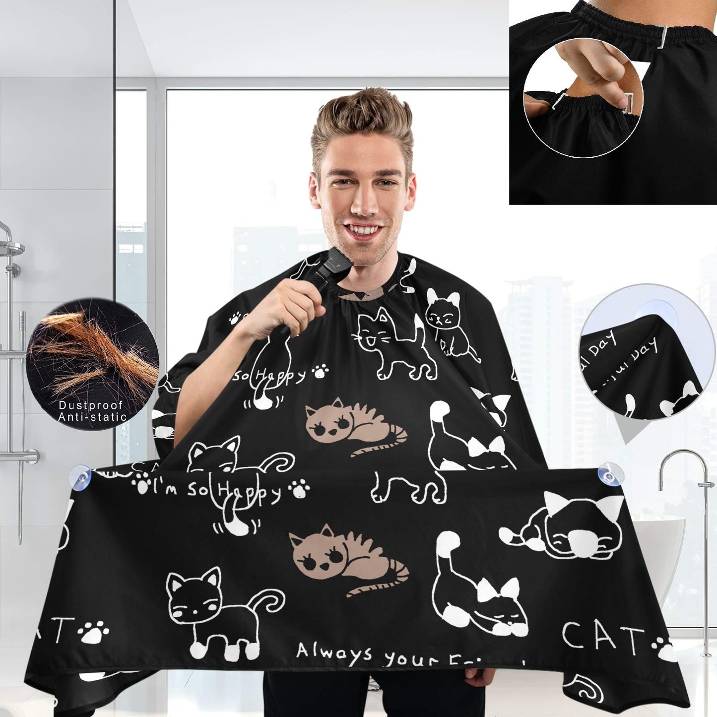 visesunny Barber Cape Funny Cat Footprint Cartoon Animal Polyester Hair Cutting Salon Cape Apron Anti-Static Haircut Water-Resistant Shaving Cloth Beauty and Personal Care visesunny
