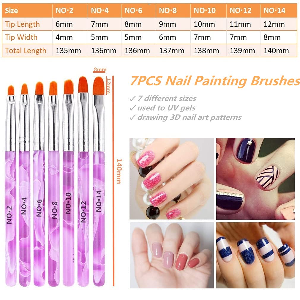 10 Pcs Gel Nail Brush Set, 7 Pcs UV Gel Nail Painting Brushes with 3 Pcs Nail Art Liner Brushes, Nail Art Brush Nail Painting Brush Pen Set Beauty & Personal Care FULINJOY