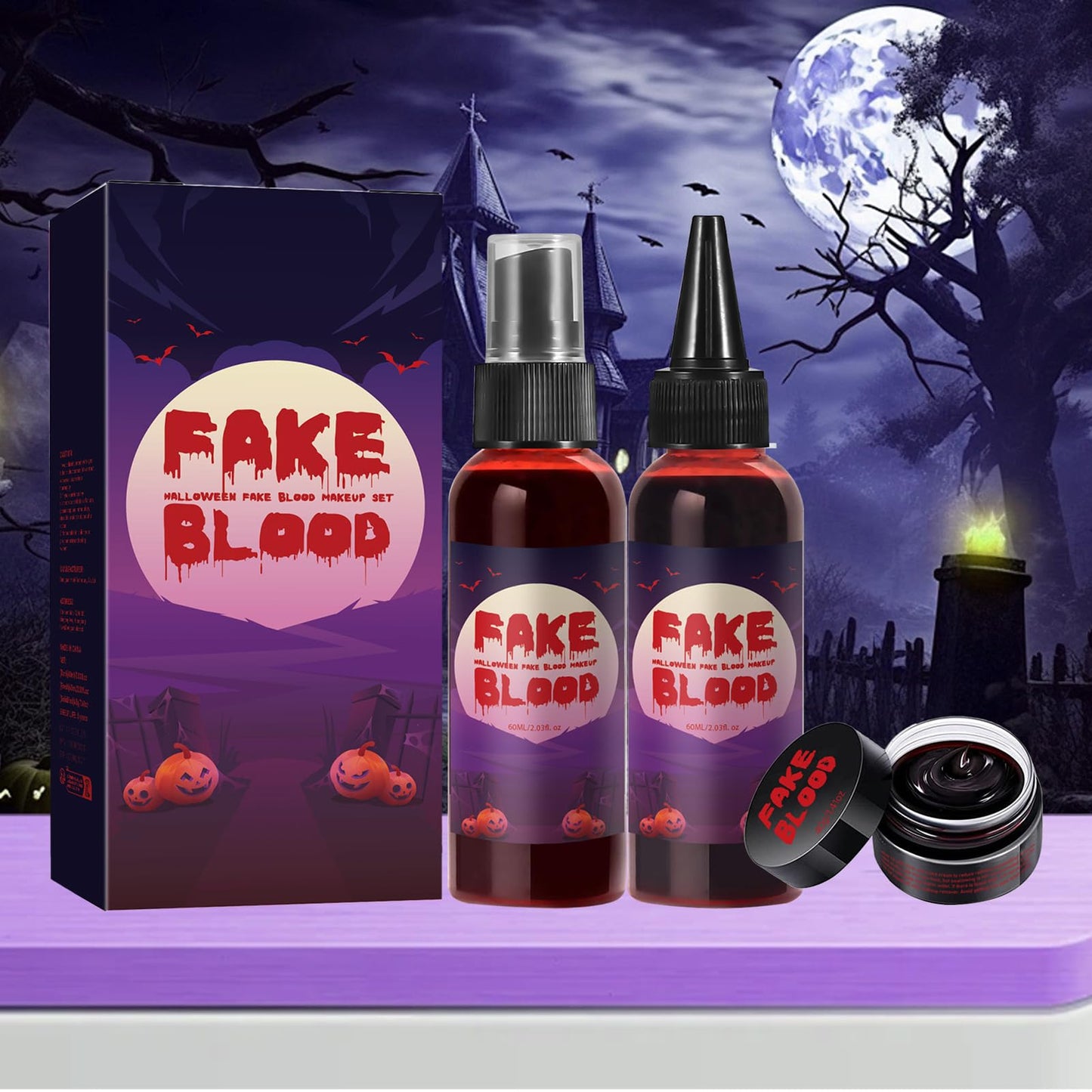 Halloween Fake Blood Makeup Kit, Fake Blood Spray Washable Fake Blood Vampire Makeup Stage for Halloween Zombie Vampire Monster Cosplay & Dress Up Beauty & Personal Care FINLALO
