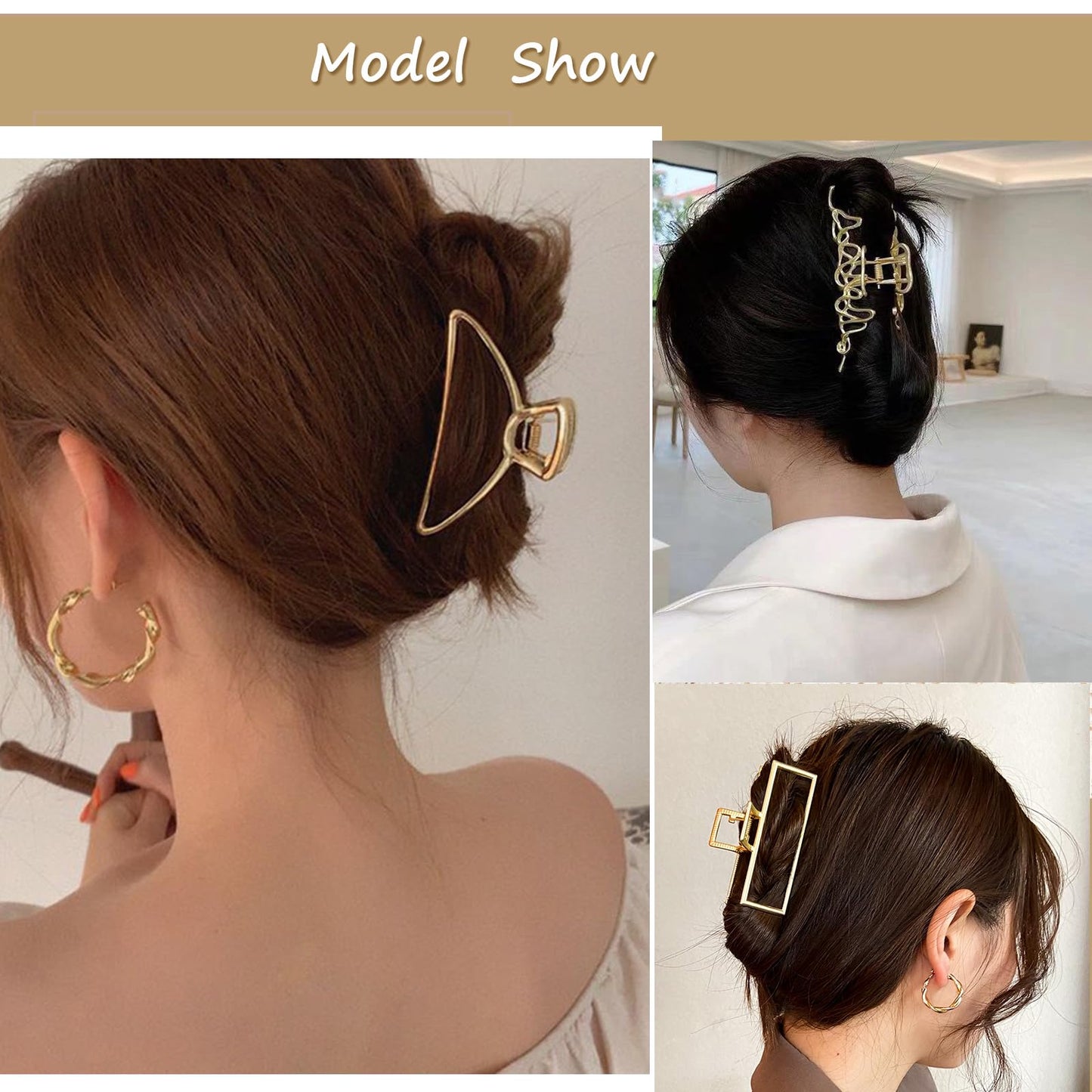 Mehayi 3 PCS Large Gold Metal Hair Claw Clips for Women Girls, Cute Alloy Big Hair Clamps Strong Hold for Thick Thin Hair, Fashion Hair Accessories Beauty & Personal Care Mehayi
