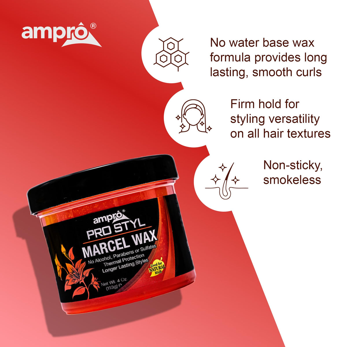 AmPro Marcel Wax - Gives All Hair Types Long Lasting Hold - Rinses Out Easily without Any Buildup or Residue and Protects Tresses from Heat Beauty & Personal Care AmPro