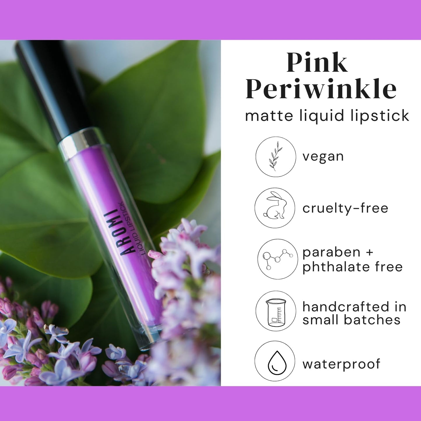 Aromi Matte Liquid Lipstick | Lilac Lip Color for Women, Pastel Purple Pink Shade, Bright Lavender, Long-lasting, Vegan (Pink Periwinkle) Beauty & Personal Care Aromi
