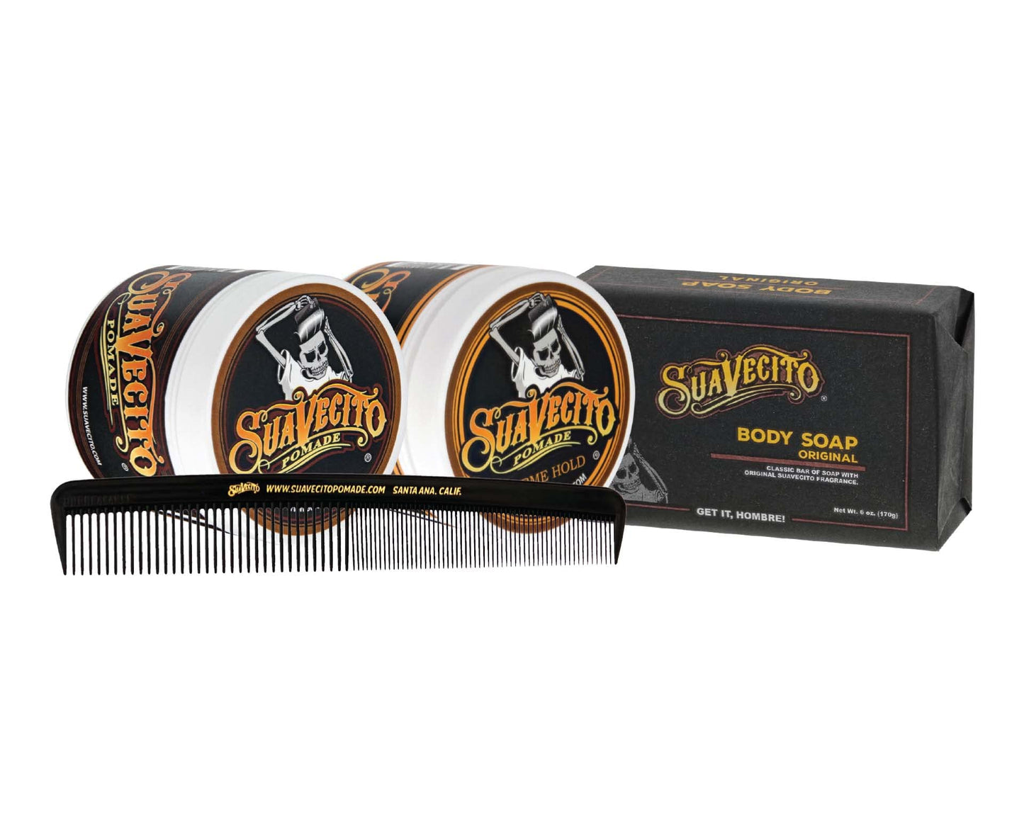 Suavecito Men's Hair Grooming Set OG & Firme (Strong) Hold Pomade, Body Soap, Large Deluxe Comb & Sand Canvas Bag Beauty & Personal Care Suavecito