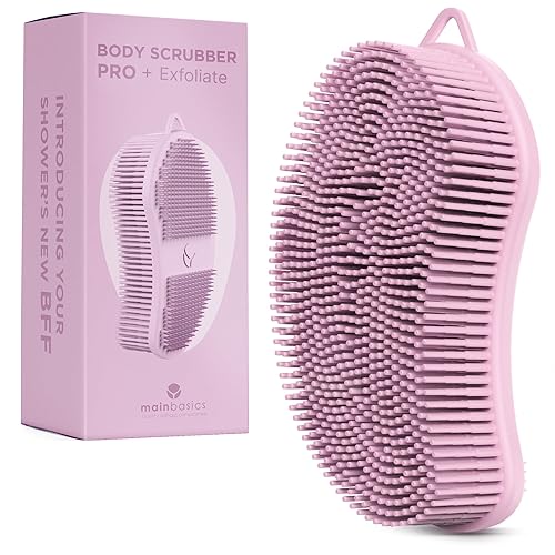 MainBasics Silicone Body Scrubber Dual-Sided Shower Loofah and Exfoliator (Pink, Exfoliate) Beauty & Personal Care MainBasics