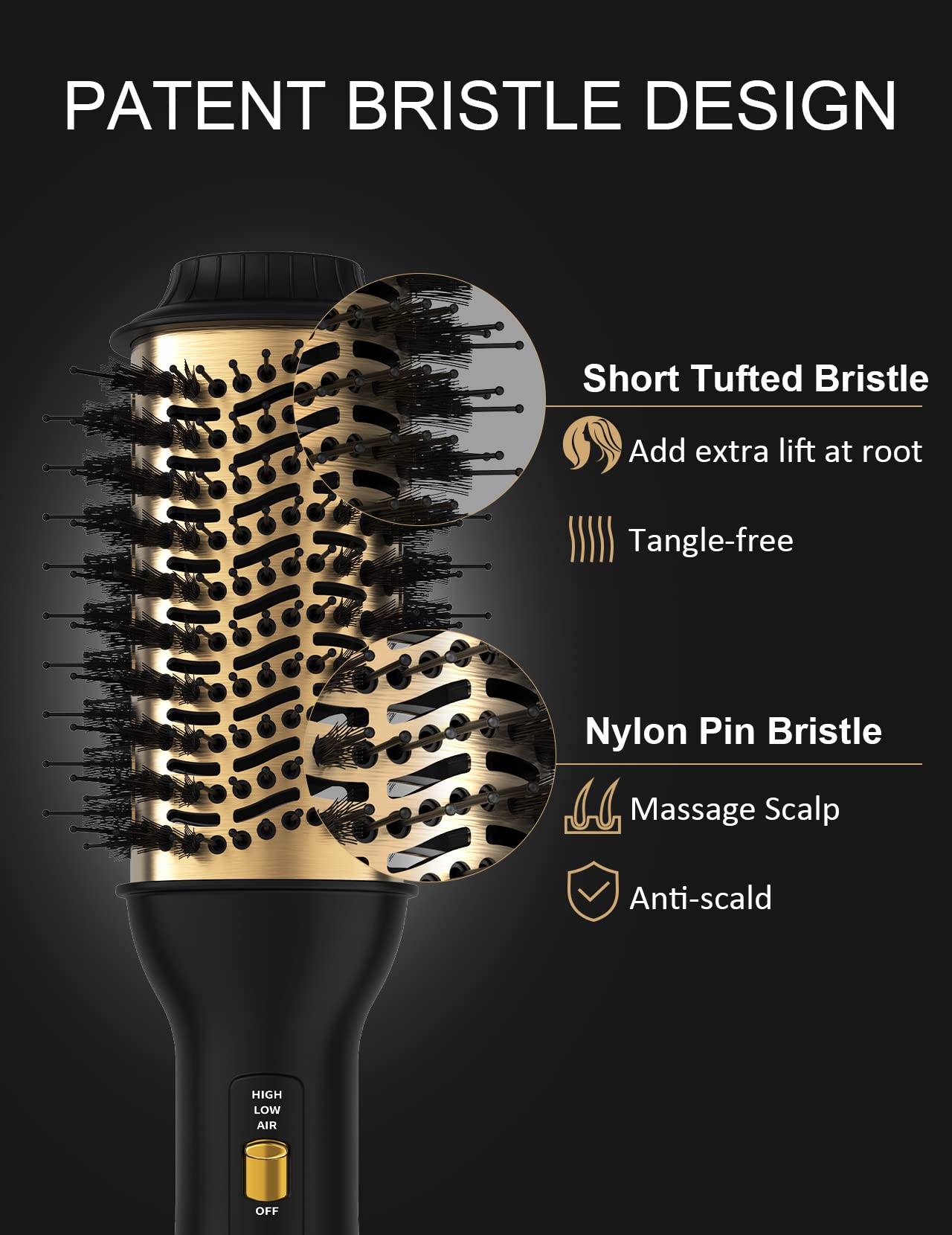 Hot Air Hair Blow Dryer Brush - 3 in 1 Negative Ionic Hairdryer Blowout Brush for Drying Straightening Volumizing - 60mm Oval Barrel fit All Hair Beauty & Personal Care LANDOT