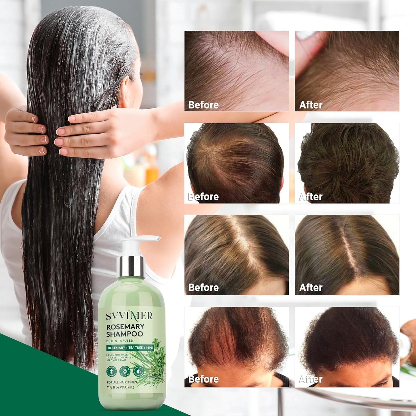 Svvimer Hair Thickening Shampoo and Conditioner - Rosemary Shampoo with Biotin Tea Tree Oil Mint for Thinning Hair - Sulfate Free for Women and Men Beauty & Personal Care Svvimer