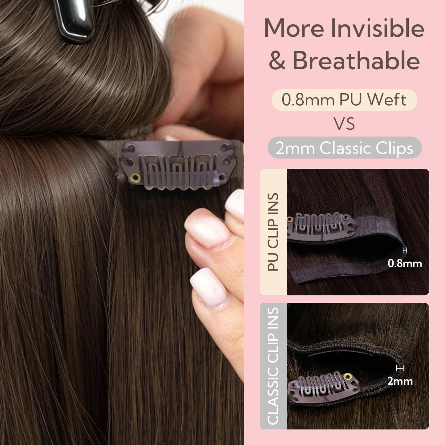 HOTBANANA Seamless Clip in Hair Extensions, 24 Inch 140g 7pcs Light Dark Brown Invisible PU Skin Weft Straight Remy Human Hair Extensions Beauty and Personal Care hotbanana