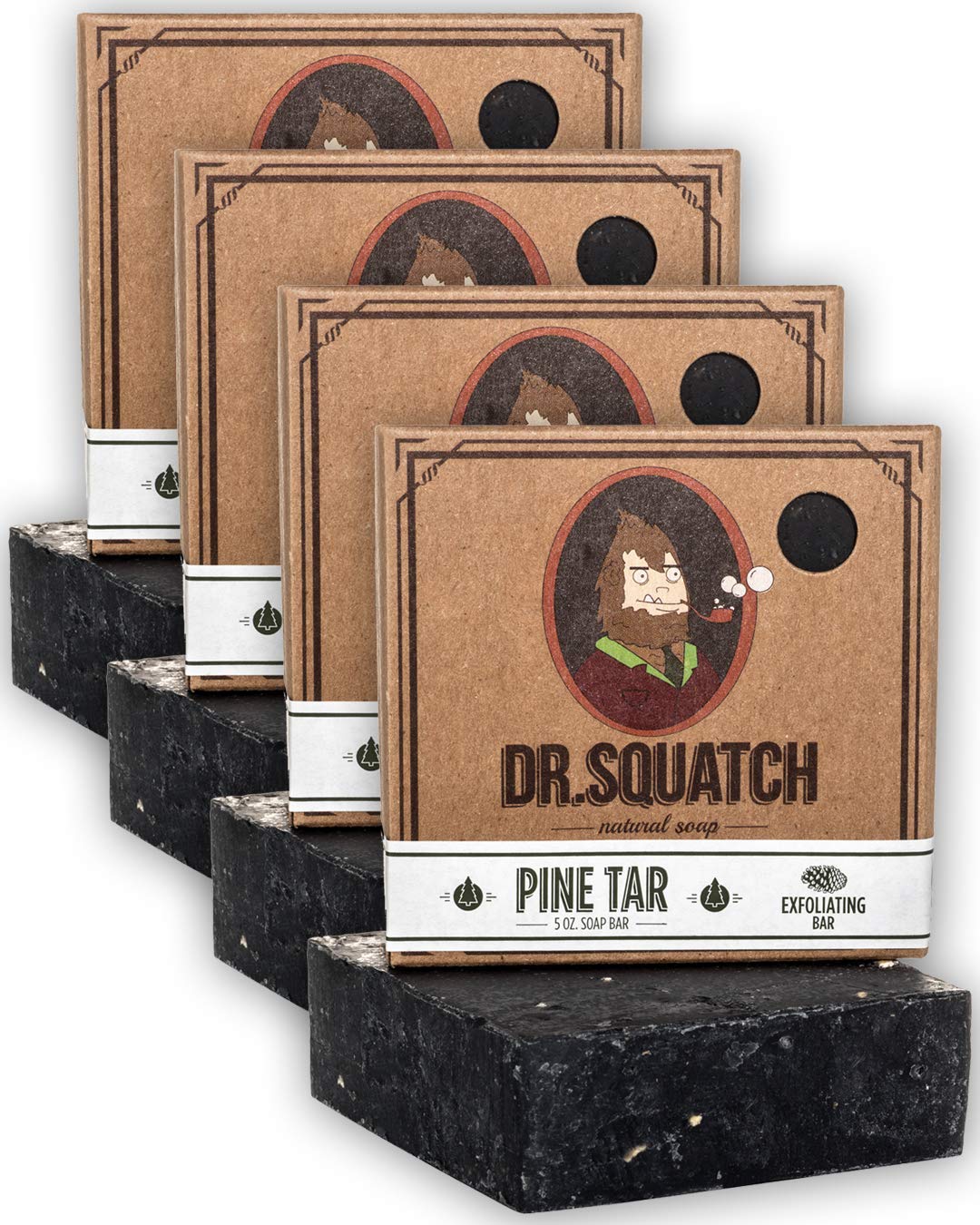 Dr. Squatch Pine Tar Soap 4-Pack Bundle - Bar Soap for Men with Natural Woodsy Scent and Skin Exfoliating Scrub - Handmade with Pine, Coconut, Olive Beauty & Personal Care Dr. Squatch