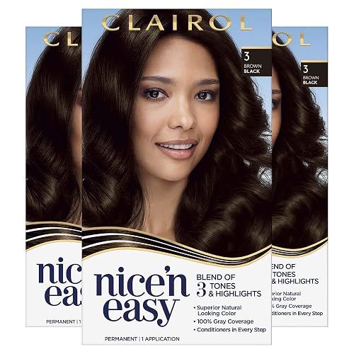 Clairol Nice'n Easy Permanent Hair Dye, 3 Brown Black Hair Color, 3 Count Beauty & Personal Care Clairol