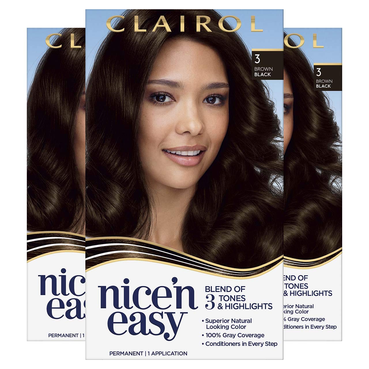Clairol Nice'n Easy Permanent Hair Dye, 3 Brown Black Hair Color, 3 Count Beauty & Personal Care Clairol