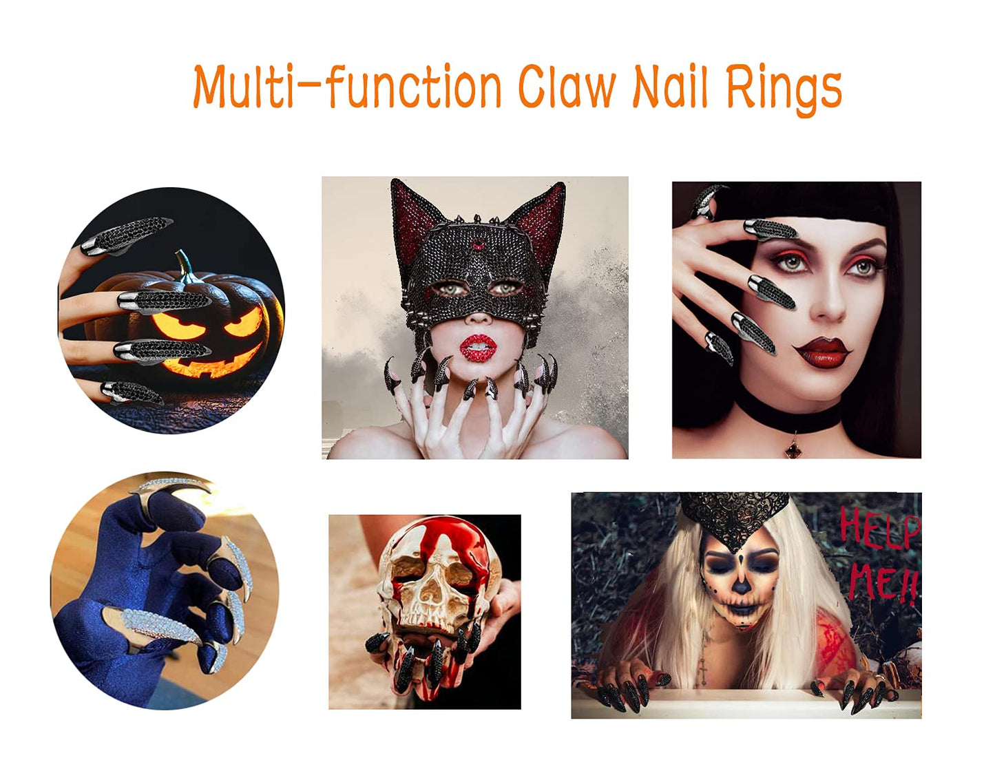 10 Pcs Halloween Costume Fake Finger Claws - Gothic Punk Cosplay Nail Rings - Sparkling Crystals Paved Party Accessories for Girls Women Men - Witch Beauty & Personal Care Bestga