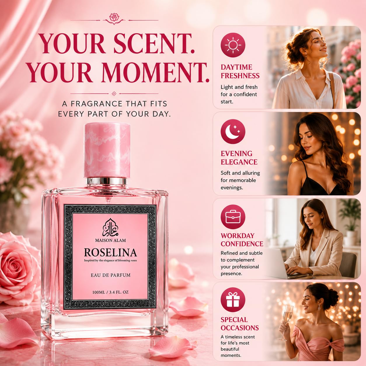 Maison Alam Roselina Long Lasting Perfume for Women, Eau De Parfum, 100 ml Beauty & Personal Care AJO MERCHANDISE