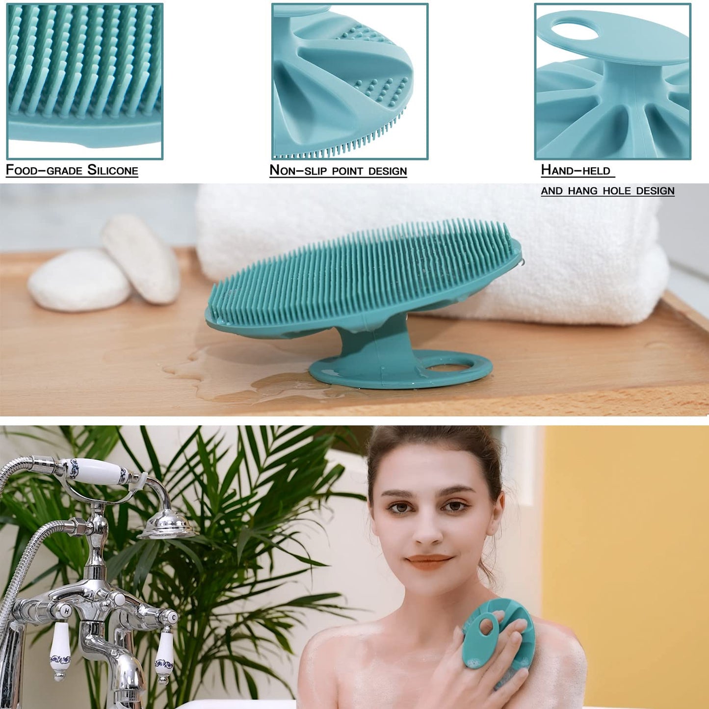INNERNEED Soft Silicone Body Cleansing Brush Shower Scrubber, Gentle Exfoliating and Massage for All Kinds of Skin (Dark Green) Beauty & Personal Care INNERNEED