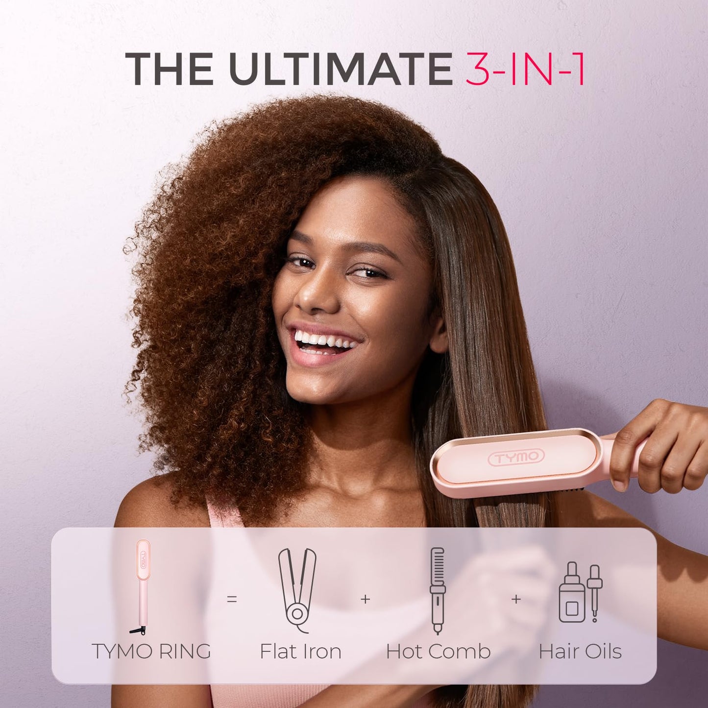 TYMO Ring Hair Straightener Brush - Hair Straightening Iron with Built-in Comb, 20s Fast Heating & 5 Temp Settings & Anti-Scald, Perfect Beauty & Personal Care TYMO