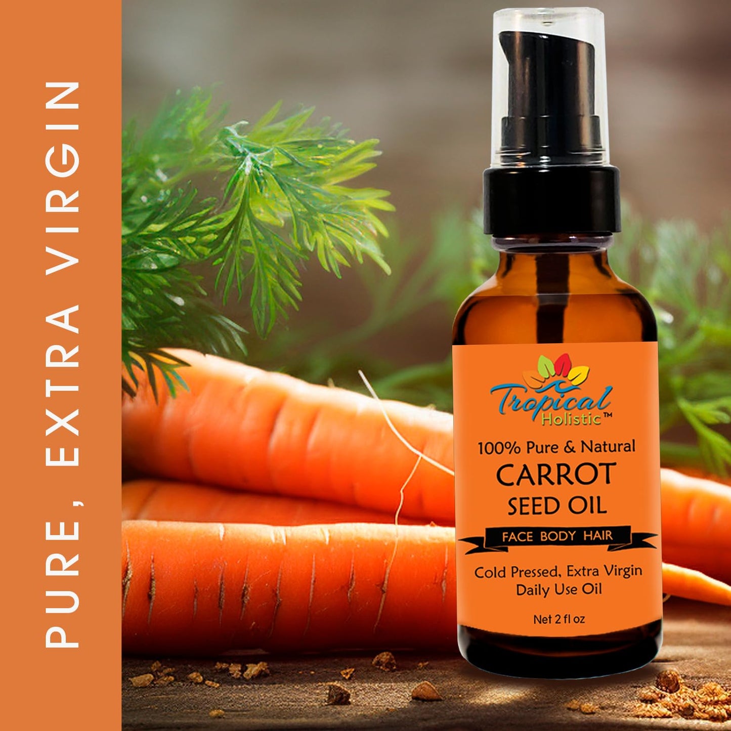 Tropical Holistic 100% Pure Natural Carrot Seed Oil 2oz, Natural, Cold Pressed, Unrefined Carrot Oil for Youthful, Radiant Skin, Face, Hair, Anti Beauty & Personal Care Tropical Holistic