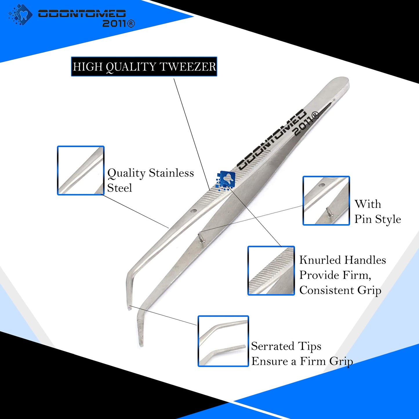 OdontoMed2011® Heavy Duty 6 inches Stainless Steel College Tweezers Curved Tips All-purpose Forceps Professional Tweezers Tongs and Comfortable Ridged Beauty and Personal Care OdontoMed2011