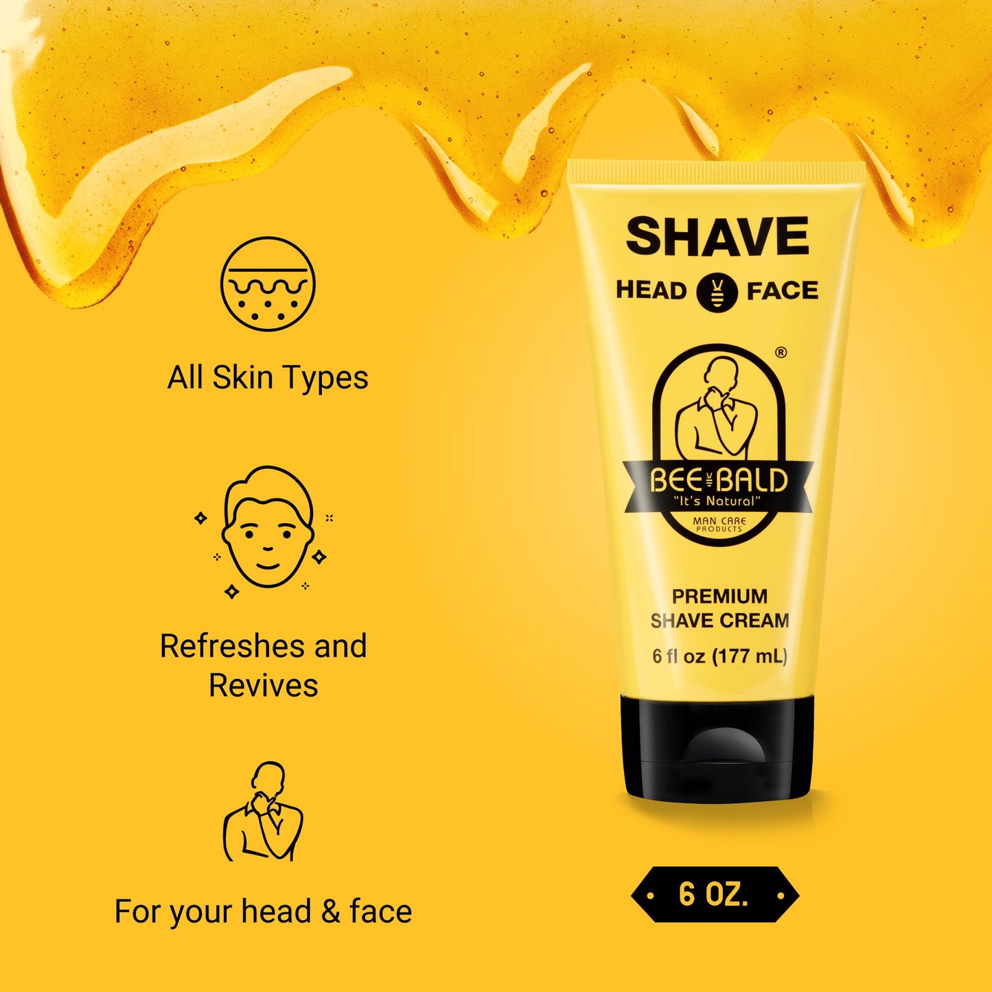 Bee Bald SHAVE Premium Shaving Cream Goes On Light & Slick That's Incredibly Smooth & Quick For Both Face And Head, 6 Fl Oz Beauty & Personal Care Bee Bald