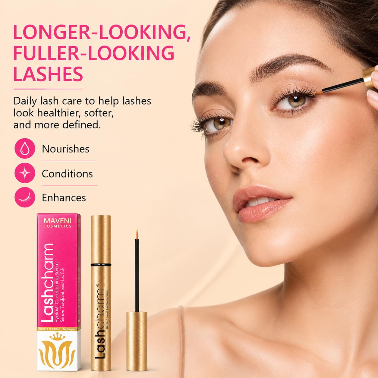MAVENI Lash Enhancing Serum, Eyelash Conditioning Serum for Longer-Looking, Fuller-Looking Lashes, Daily Lash Care for Thin, Sparse & Fragile Lashes Beauty & Personal Care MAVENI
