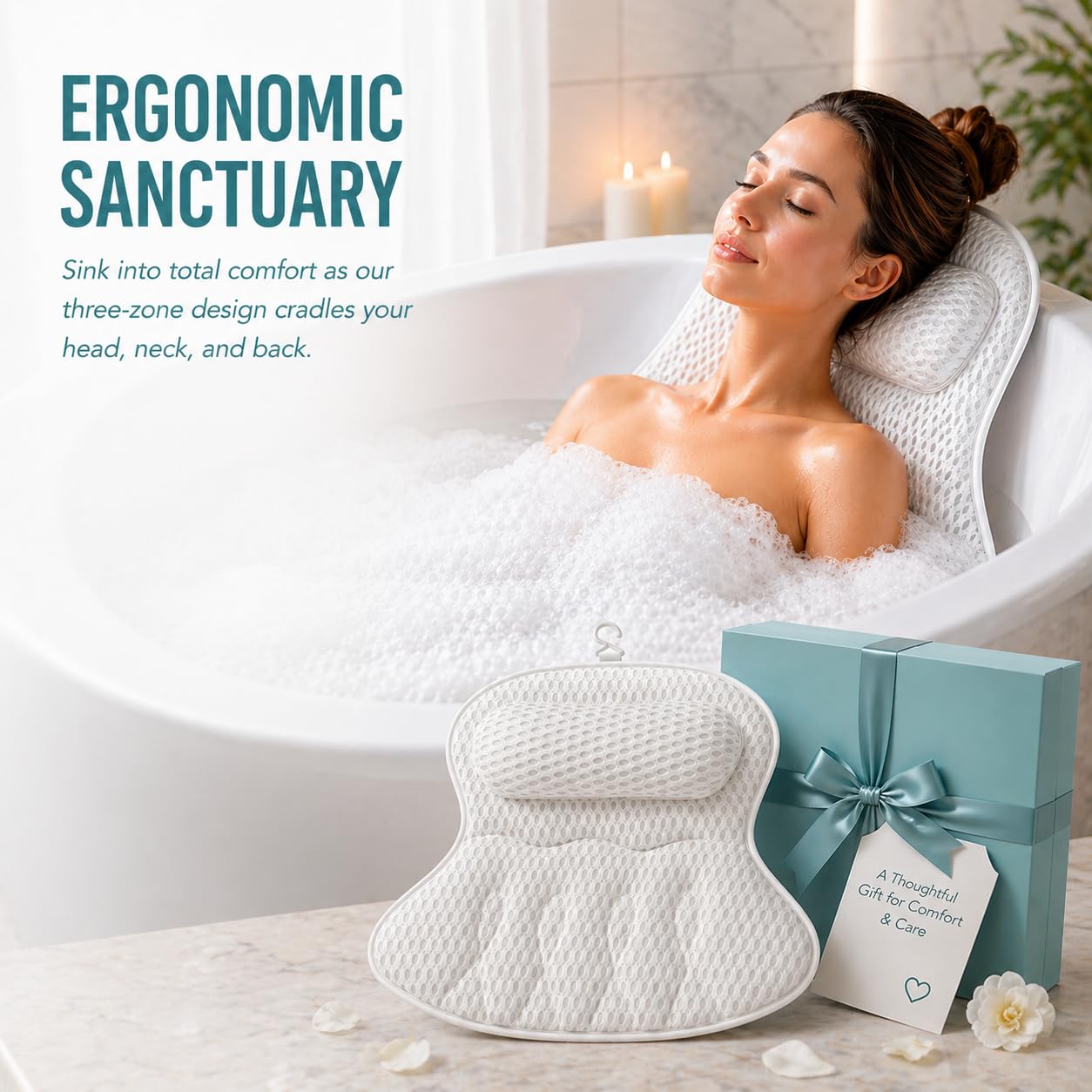 Bathtub Pillow for Neck and Back Support, Soft 4D Bath Pillow Tub Headrest Beauty and Personal Care Veylix