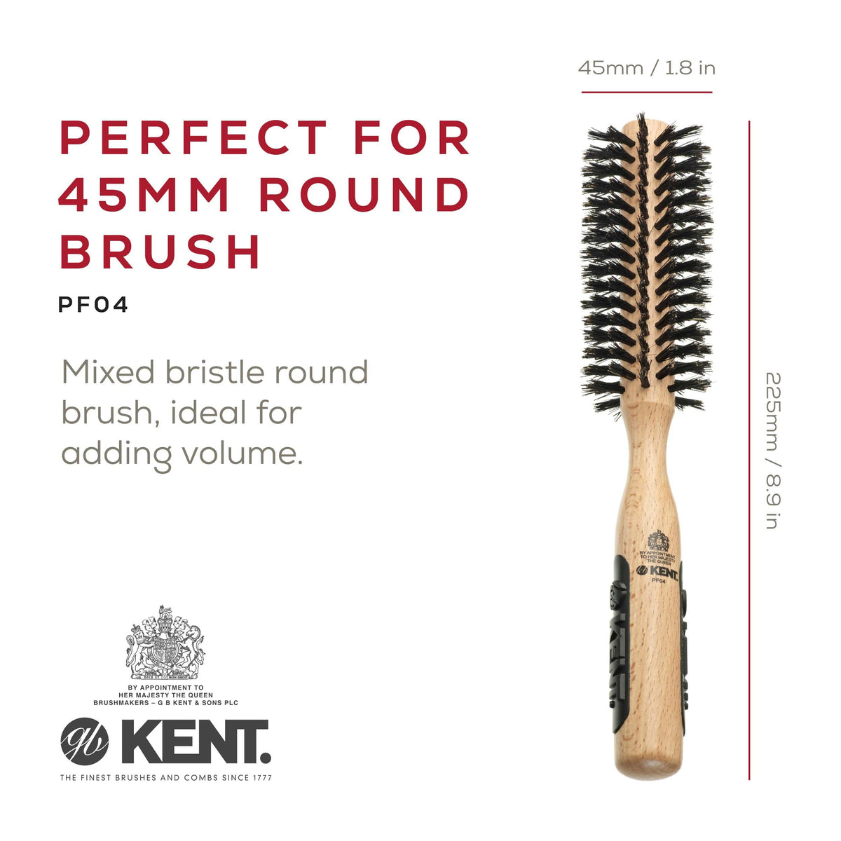 Kent PF04 Small Round Curling Brush with Hard Natural Boar Bristle Hair Drying Round Brush, and Blowout - For Shoulder Length or Shorter Hair.