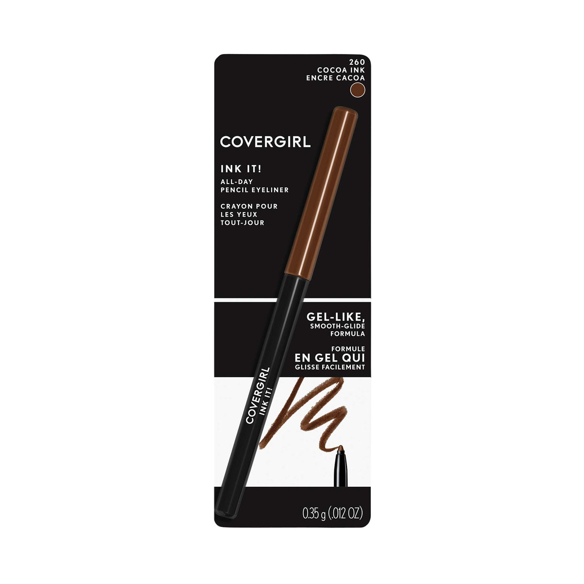 COVERGIRL Ink It! Perfect Point Plus Waterproof Eyeliner, Cocoa Ink 260 (1 Count) (Packaging May Vary) Self Sharpening Long Lasting Waterproof