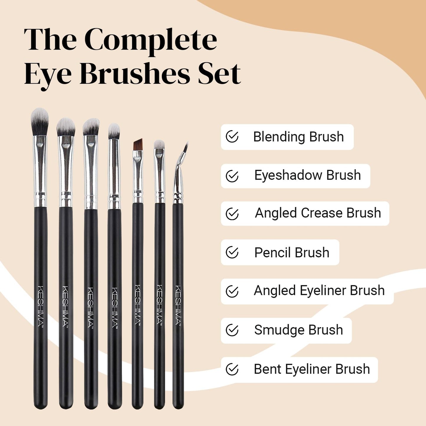 KESHIMA Professional Eye Makeup Brushes Set with Eyeshadow & Blending Brush, Smudge, Angled Crease, Pencil, Angled Eyeliner and Bent Eyeliner Beauty & Personal Care KESHIMA