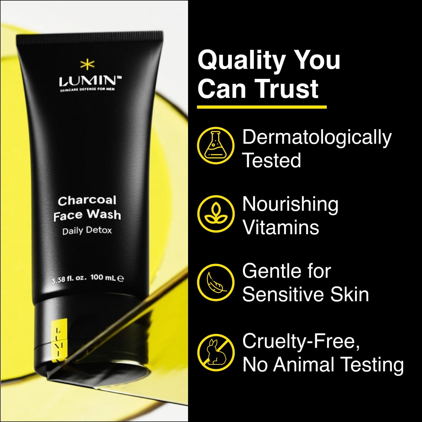 Lumin Charcoal Face Wash for Men - Daily Detox Cleanser, Hydrating Face Wash, Gently Removes Dirt & Oil, Unclogs Pores, Exfoliates, Refreshing Beauty & Personal Care Lumin
