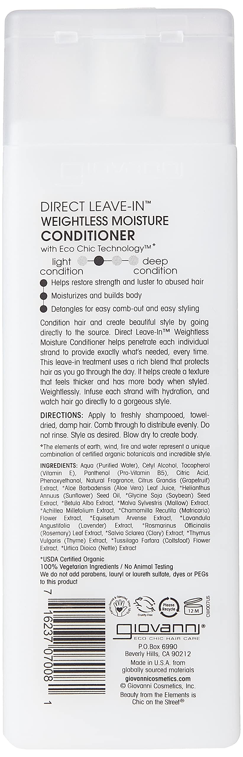 GIOVANNI Direct Leave In Weightless Moisture Conditioner - Co-Wash, Great for Curls & Wavy Hair, Wash & Go, Salon Quality, No Parabens, Infused Beauty & Personal Care GIOVANNI