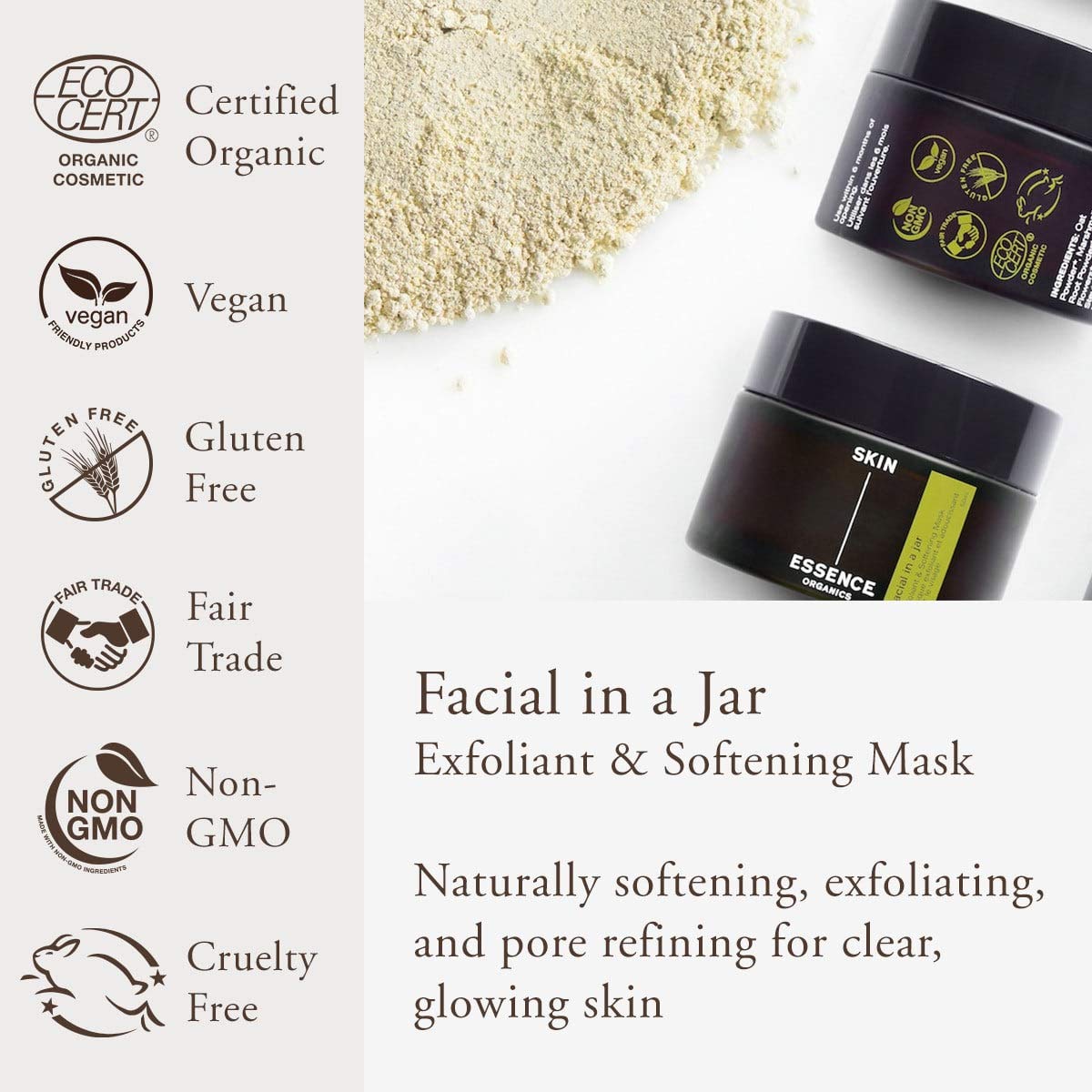 Skin Essence Organics Facial in a Jar - Exfoliant & Softening Mask - 50ml Beauty & Personal Care Skin Essence Organics