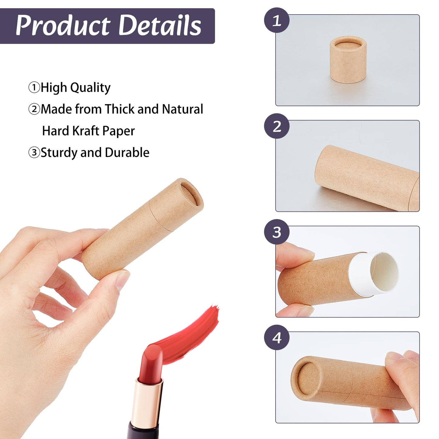 NICENEEDED 12 PCS Twist Up Lip Balm Tubes, Empty Lip Gloss Balm Holder, Kraft Paper Rotatable Deodorant Containers for DIY Homemade Lipsticks Beauty and Personal Care NICENEEDED