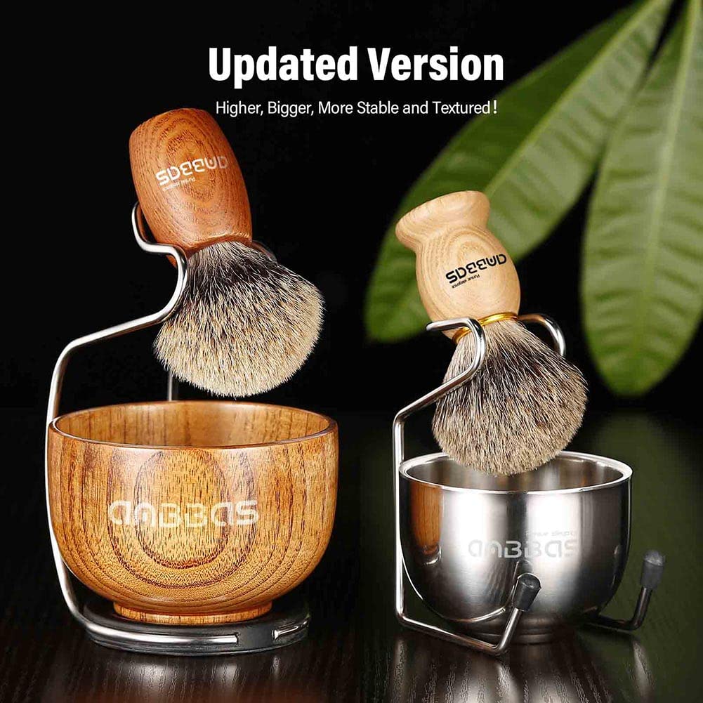 Anbbas Pure Badger Hair Shaving Brush Wood Handle and Large Soap Bowl with Stainless Steel Shaving Stand 3in1 Kit for Men Beauty and Personal Care Anbbas