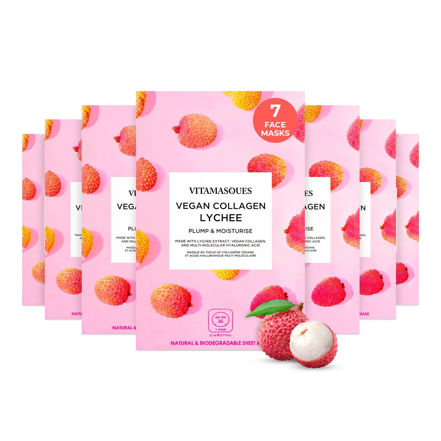 Vitamasques Korean Collagen Face Mask - Hydrating & Moisturizing Korean Sheet Mask with Lychee & Hyaluronic Acid - Vegan Facial Skincare for Firming Beauty & Personal Care Vitamasques