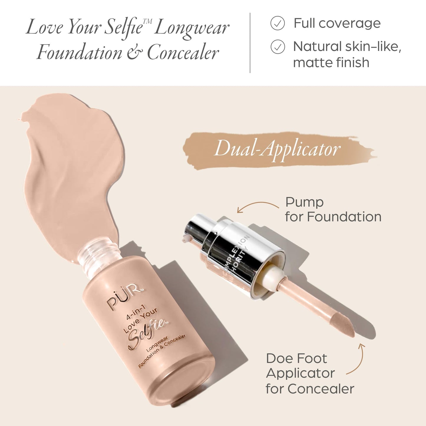 PÜR MINERALS 4-in-1 Love Your Selfie Longwear Foundation and Concealer - Unique, Dual-Applicator Component - Covers Blemishes and Imperfection Beauty & Personal Care PÜR MINERALS