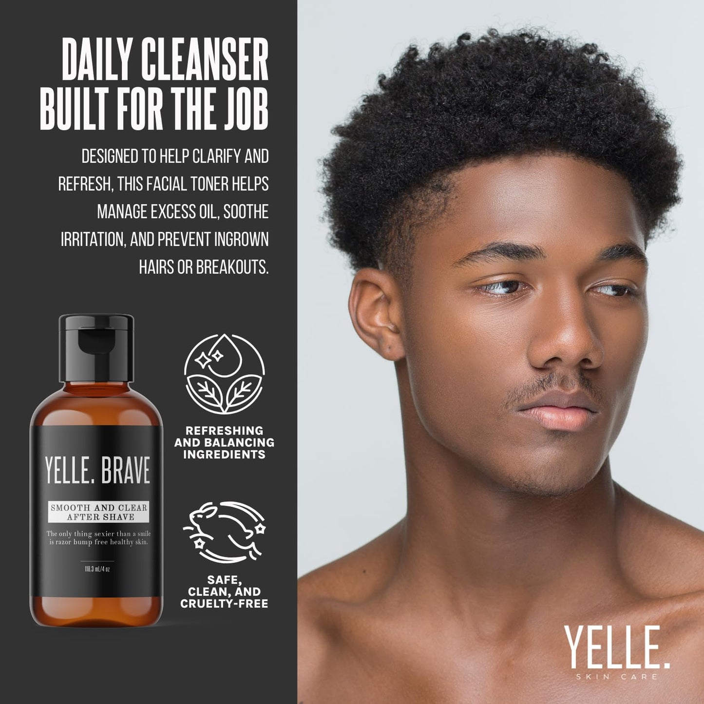 Yelle Skincare - Brave Smooth and Clear Toner - Dual-Function Toner + After Shave - For Clear Balanced Skin - Helps Manage Excess Oil & Breakouts Beauty and Personal Care Yelle