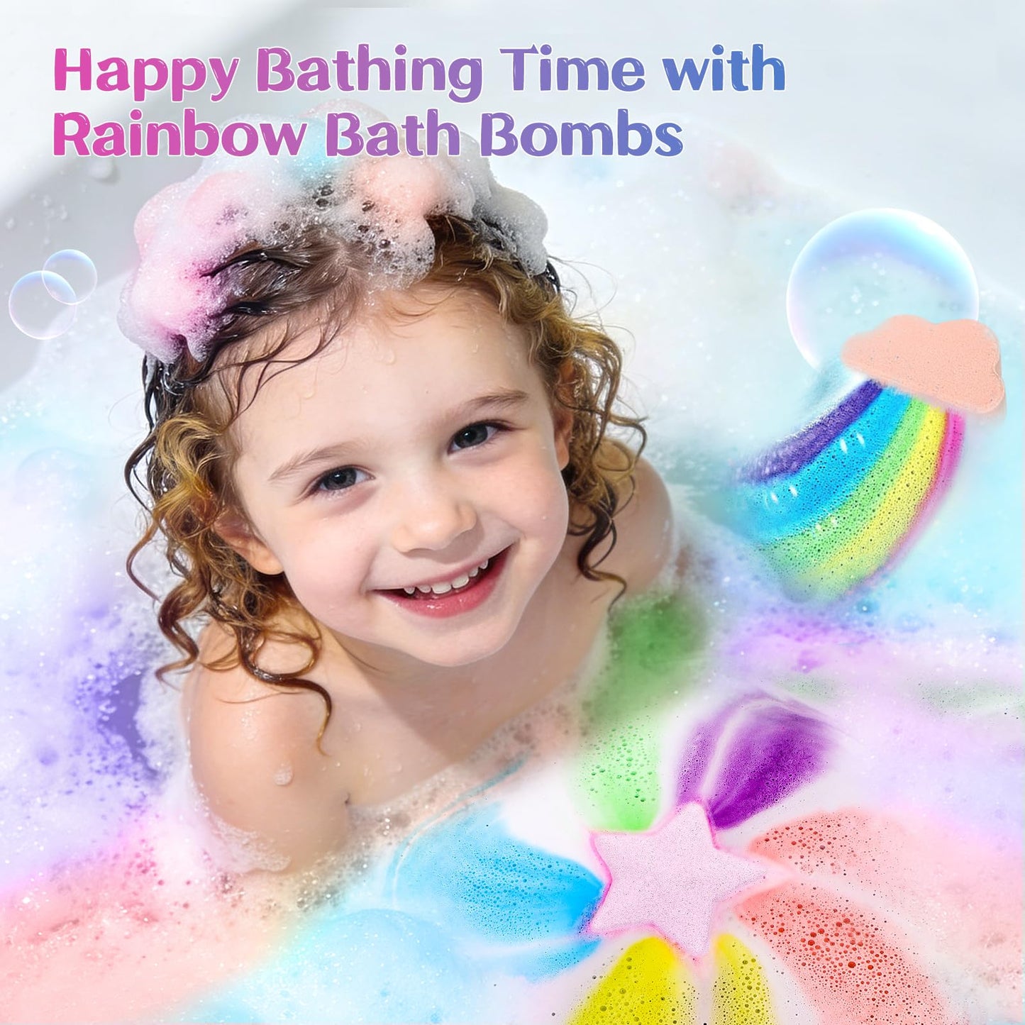 Rainbow Bath Bombs for Kids - 4 Pcs Handmade Kid Bath Bombs, Birthday Gifts for Kids Girls, Bubble Bath Beauty and Personal Care AWKUWA