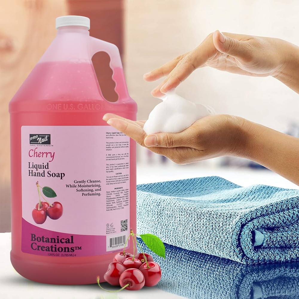 PRO NAIL NAIL SYSTEMS PRONAIL - Liquid Hand Soap Refill, Cherry, 1 Gallon - Deeply Cleanse and Hydrates, Leaving your hands Fresh and Soft - Bulk Beauty & Personal Care PRO NAIL NAIL SYSTEMS