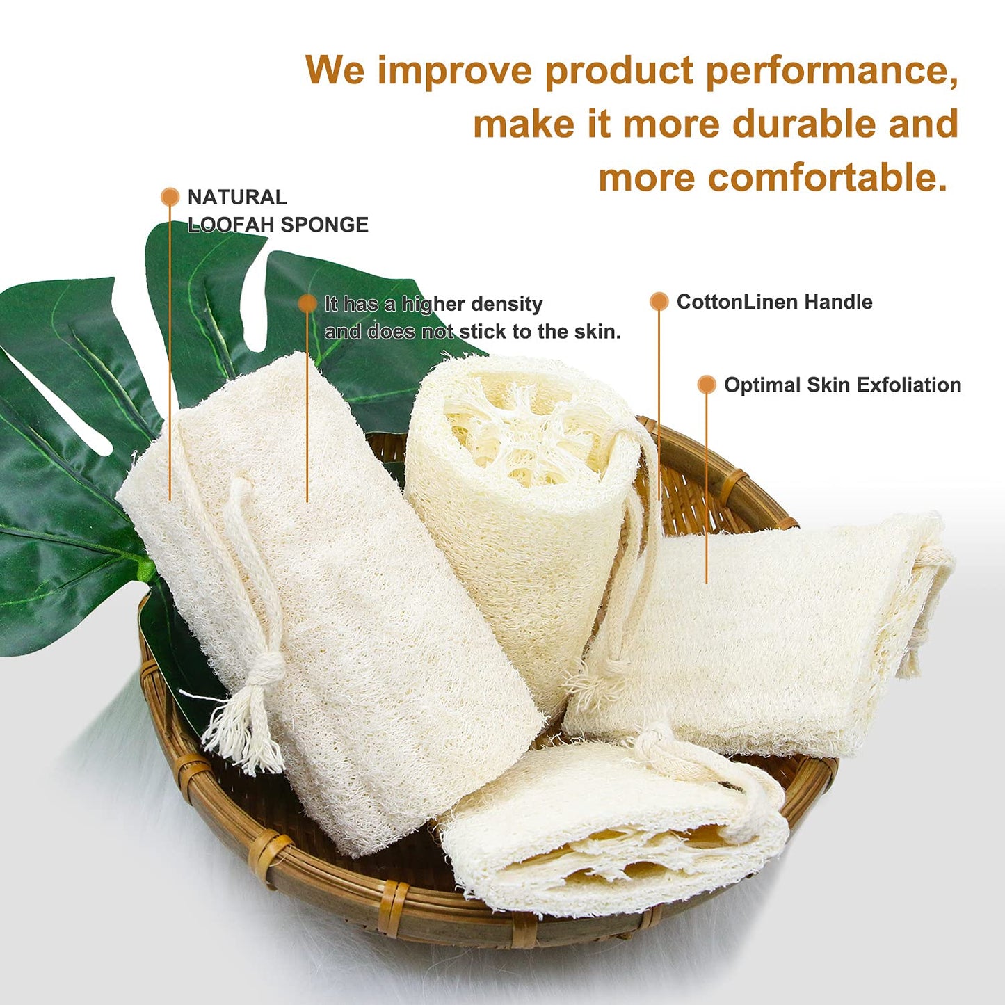UOPTY Shower Natural Loofah Bath Sponge, Exfoliating Body Luffa for Clean Skin, Scrubbing Sponge for Kitchen(4 Pcs) White Beauty and Personal Care UOPTY