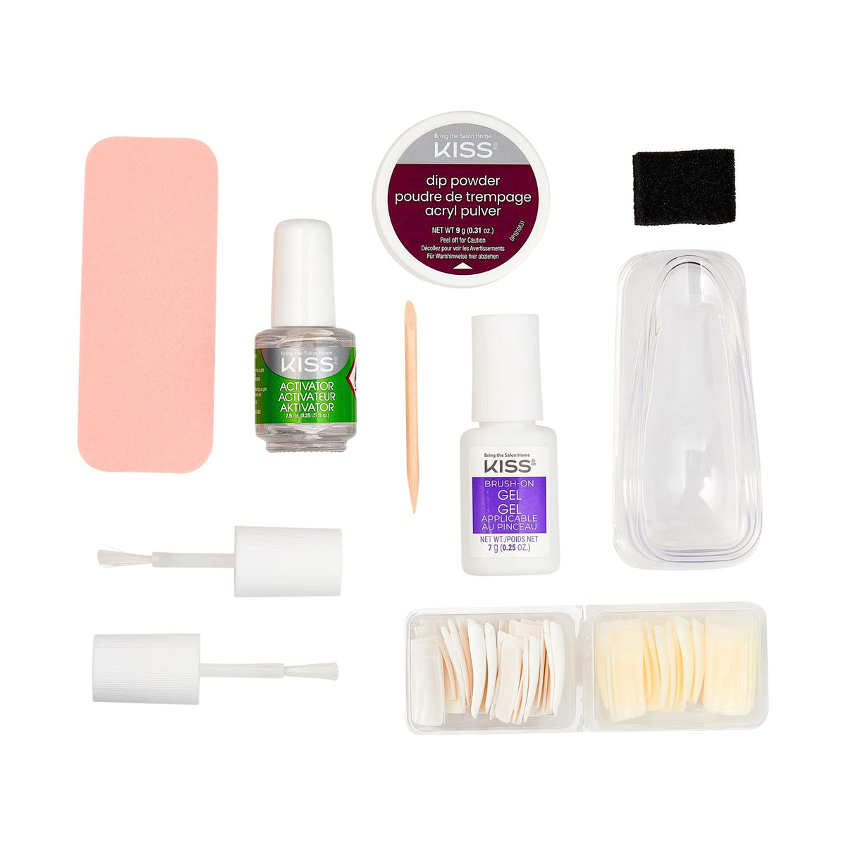 Kiss Salon Dip Professional Dipping System Dip Powder Manicure Kit, Brush-On Gel, Dip Powder, Activator, 2 Brushes, Dipping Tray, Cuticle Stick