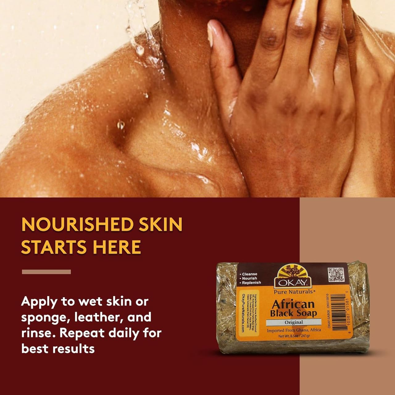 OKAY Pure Naturals African Black Soap - Natural Black Soap Bar with Raw Shea Butter and Cocoa, Cleansing for Hair, Face & Skin for Women & Men - 8.5 Beauty & Personal Care OKAY