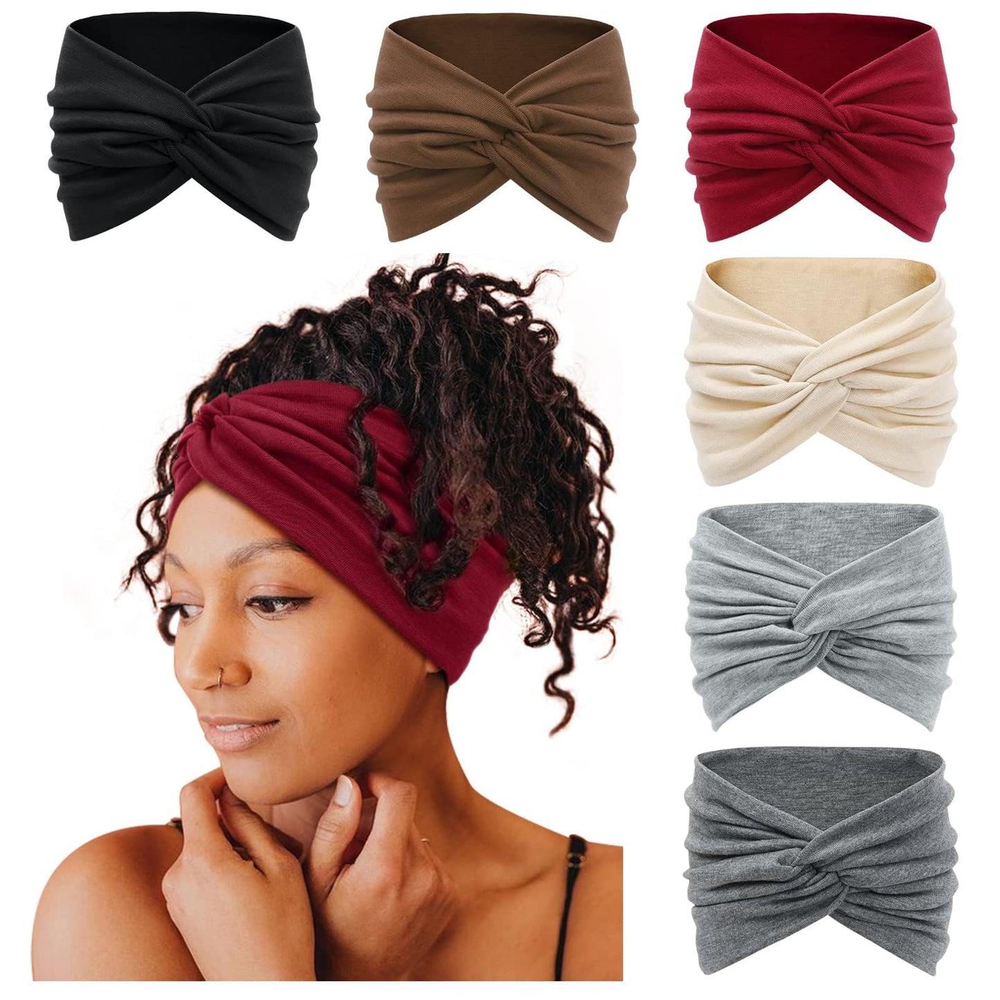 Tobeffect 7'' Extra Wide Headbands for Women, Large Thick Turban Head Wrap Headband, Boho Bandana Head Bands for Women's Hair, Non Slip Workout Yoga Beauty and Personal Care Tobeffect Default Title