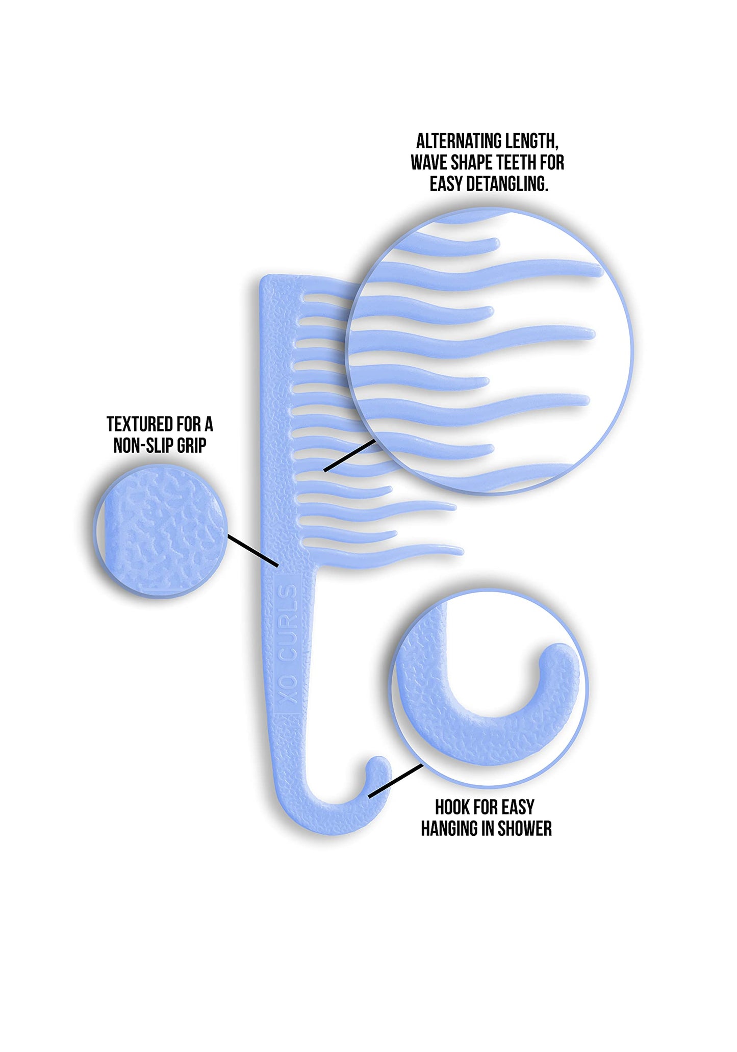 XO Curls Shower detangling hair comb, Wide tooth comb, Comb with hook for easy hanging in shower, Gentle on Scalp, Hair comb for with curly & wavy Beauty & Personal Care XO Curls