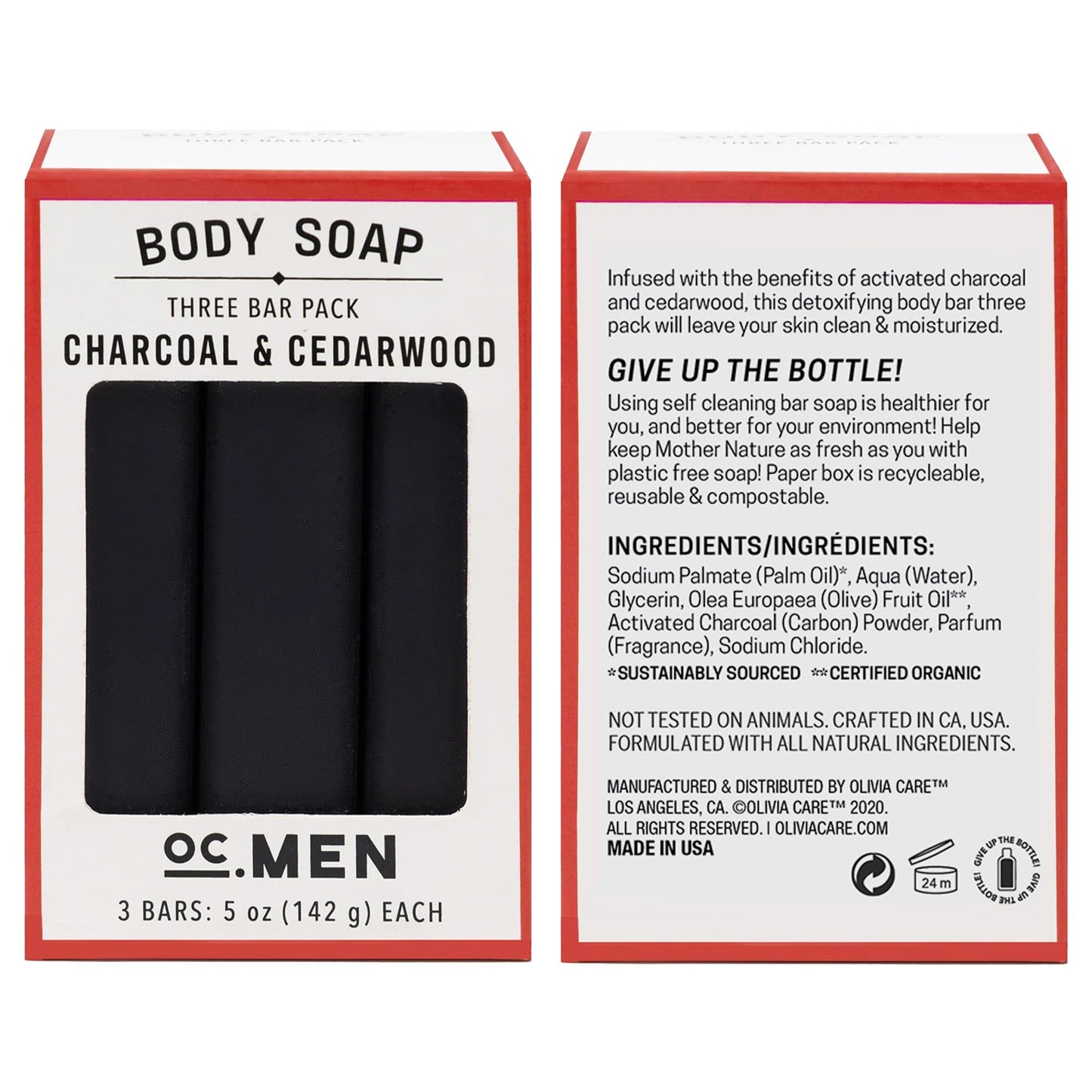 Olivia Care Activated Charcoal Cedarwood Bar Soap 3 Pack Set 100% Natural & Organic - For Face & Body - Deep Clean, Exfoliate, Moisturize & Hydrate Beauty & Personal Care Olivia Care