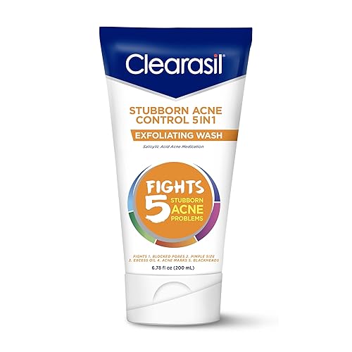 Clearasil Stubborn Acne Control 5in1 Exfoliating Wash, Maximum Strenght with 2% Salicylic Acid Acne Treatment Medicine, Daily Acne Facial Cleanser Beauty & Personal Care Clearasil