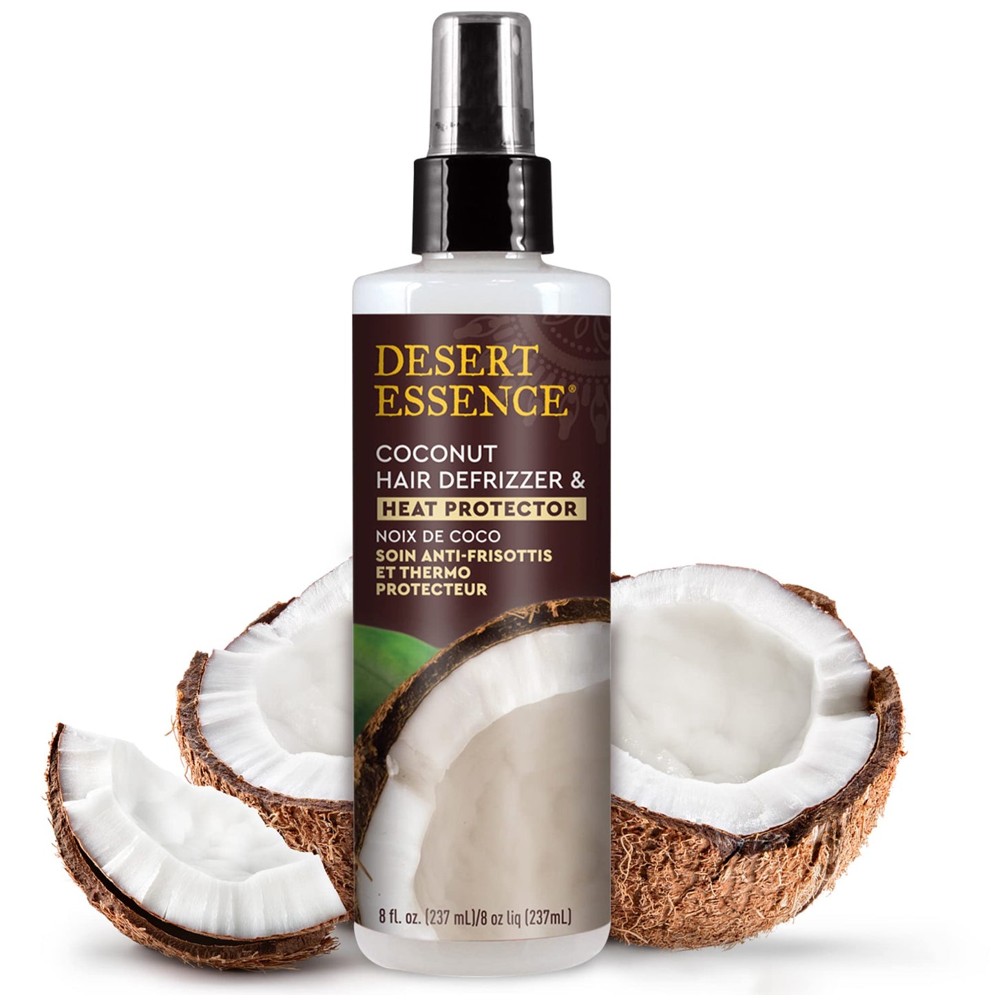 Desert Essence Coconut Hair Defrizzer & Heat Protector 8 fl oz - Gluten Free, Vegan, Cruelty Free - Coconut Oil & Jojoba Seed Extract - Protects Hair Beauty & Personal Care Desert Essence