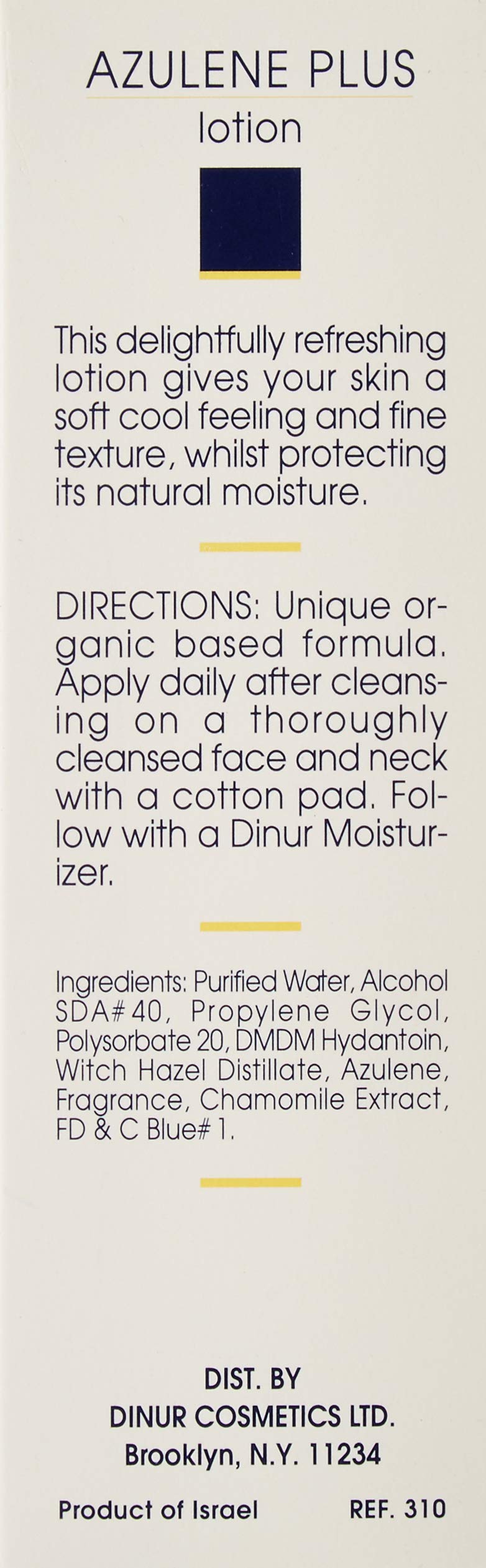 Dinur Cosmetics Azulene Plus Lotion for Normal to Oily Skin, Lightweight Daily Face & Body Moisturizer with Azulene, 4 fl oz / 120 ml Beauty & Personal Care Dinur Cosmetics