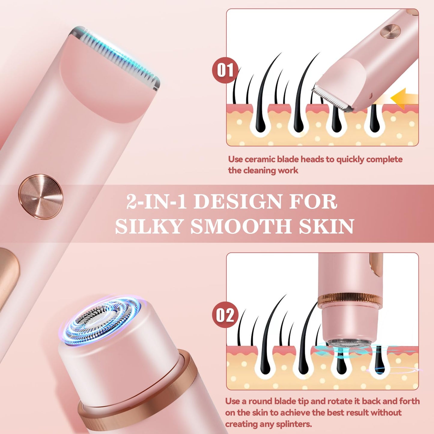 Bikini Trimmer for Women 2in1 High Power Epilators Hair Removal Waterproof Electric Razors Women's Electric Razor Pubic Hair Trimmer Shaver for Women Beauty and Personal Care FANKRUAI